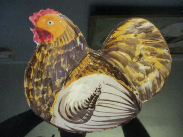 Vintage Italian Italy Pottery Hand Painted Hen Chicken Serving Dish Divided Bowl