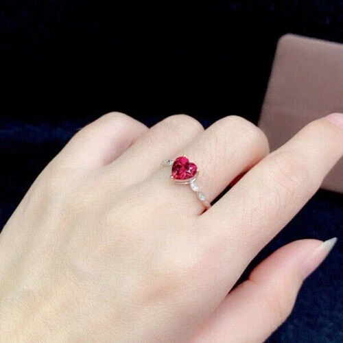 2Ct Heart Cut Lab Created Red Garnet Women's Wedding Ring 925 Gold Plated Silver