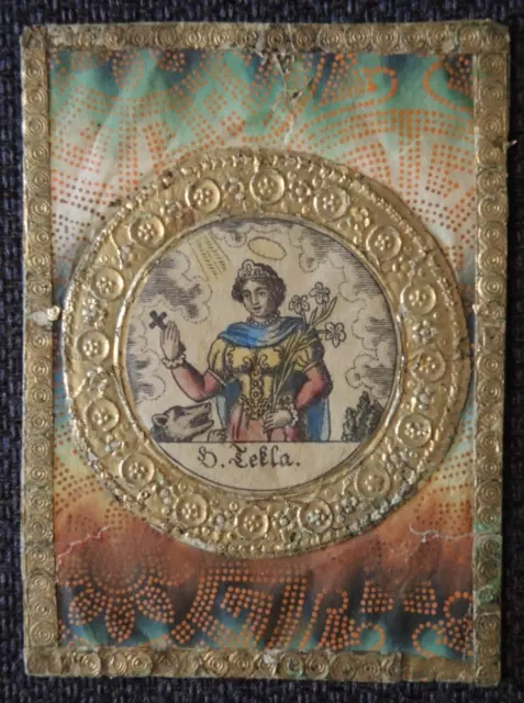 Heiligenbild S. THEKLA - holy card , santino , Collage - LUXUSPAPIER  #73