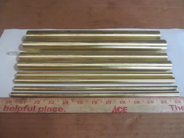 (8) Pieces Of Brass Tubing, 12" Long, Lathe Stock, (4) Different Sizes Thin Wall