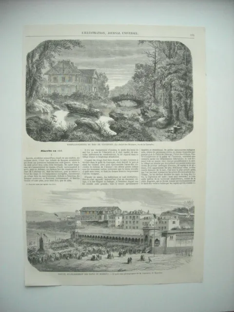 1858 Engraving. New Biarritz Bathing Establishment. Vincennes Wood. Shawl
