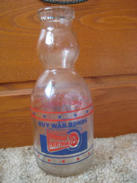 RARE 1940’s WW2 "Buy War Bonds" Cream Top Quart Milk Bottle- Marigold Dairies