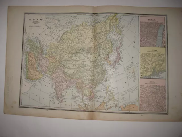 Large Antique 1888 Asia Map China Canton India Delhi Formosa Japan Korea Tibet