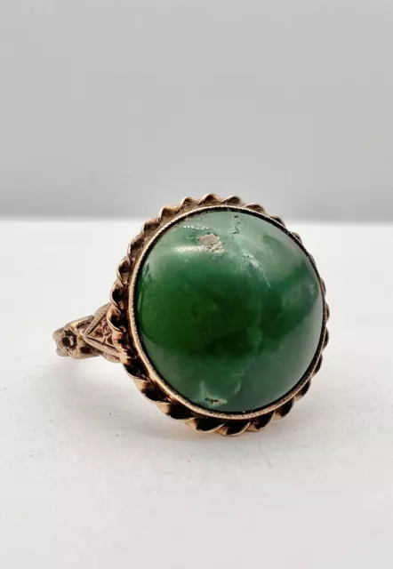 Antique Victorian 10k Yellow Gold Cabochon Green Jade Jadeite Ring