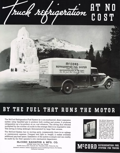 1936 BIG Vintage McCord Radiator Refrigeration Refrigerated Truck Photo Print Ad