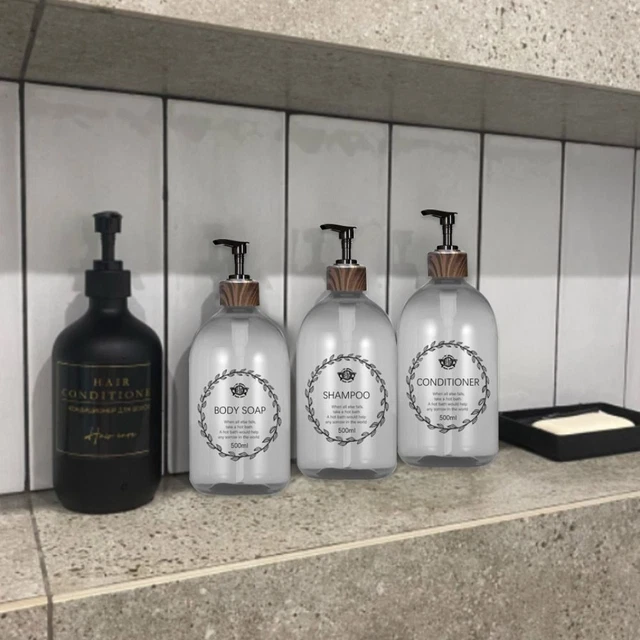 Prensa de mano recargable botella dispensador botella de champú bomba de bambú