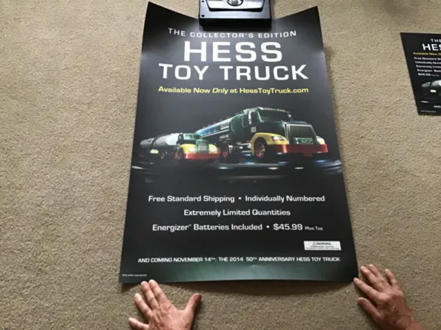 2014 50TH ANNIVERSARY COLLECTOR EDITION HESS TOY TRUCK SIGNS & PIN (Lot of 3)