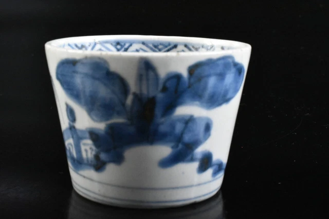 M2496: Japanese Old Imari-ware Blue&White Landscape SOBA CUP Sobachoko