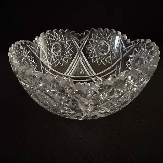 American Brilliant Period Cut Crystal Glass Bowl Dish 7 1/4" Diam  x 3 1/2" Tall