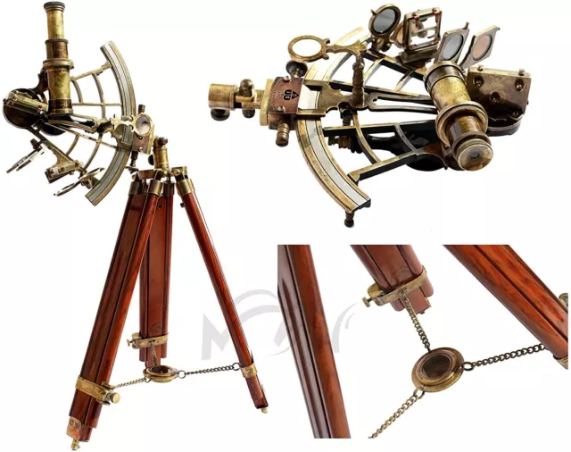 20.3cm Messing Schiff Sextant Mit Holz Ständer, Schöne Craftsman Nauti