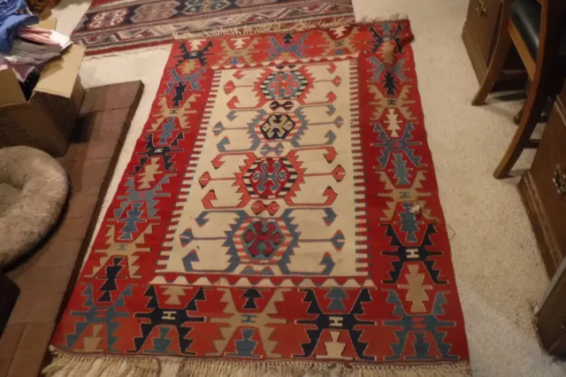 antique anatolian tribal kilim carpet rug 47x68