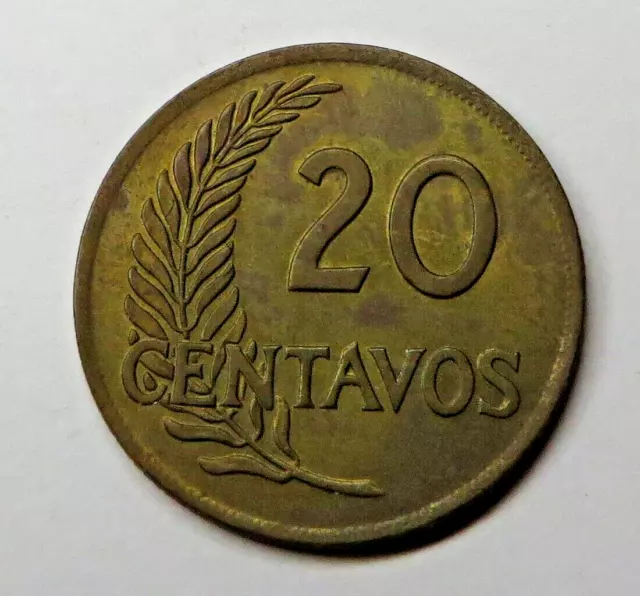 Peru 20 Centavos 1958 Brass KM#221.2b aUNC