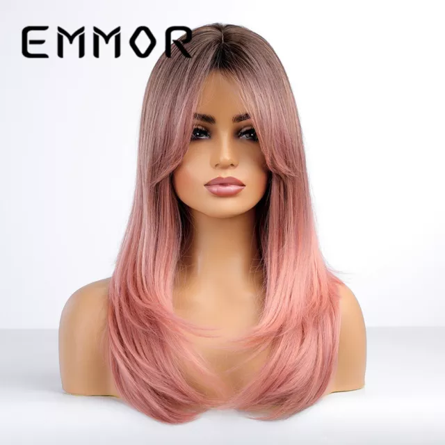 Figure-eight bangs Ombre pink Synthetic Wig long curly hair Cosplay Party