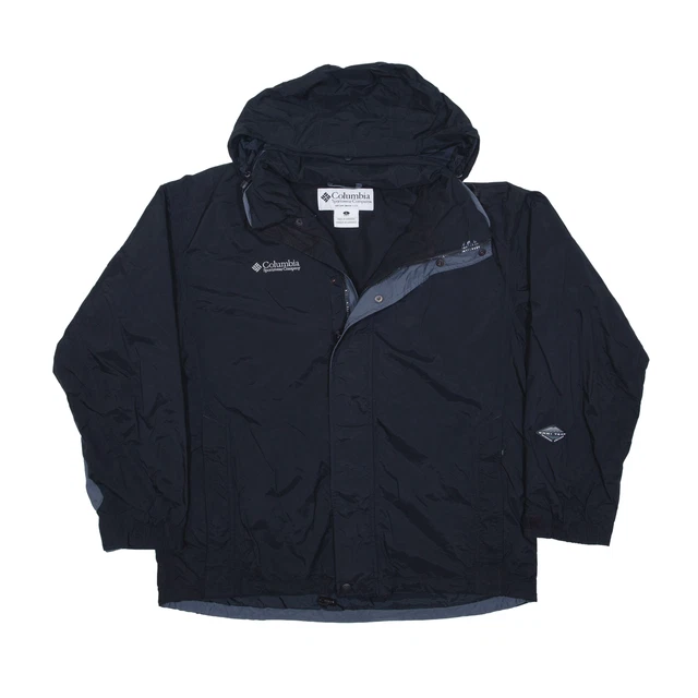 COLUMBIA Fleece Lined Rain Jacket Black Nylon Mens L