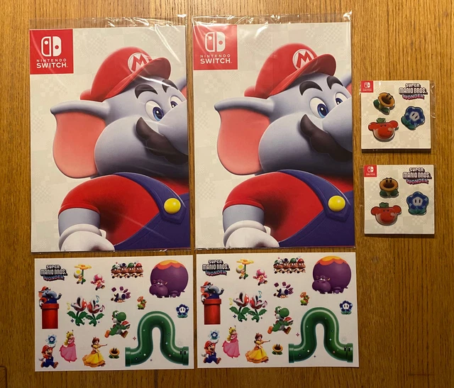 SUPER MARIO BROS Wonder Poster, Pin Set, Stickers Double Set New