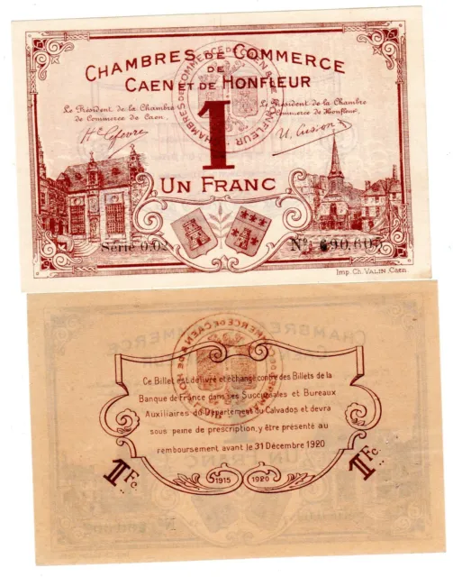 France Chambre Commerce Honfleur Caen 1 Franc 1915 1920 Necesssite Quasi Neuf