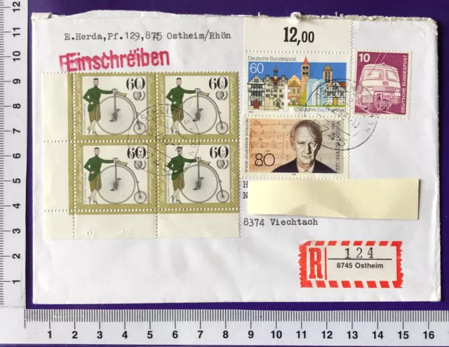 Bund Einschreiben RECO-Brief MiNr 1243 Viererblock Eckrand MiF Ostheim 1986