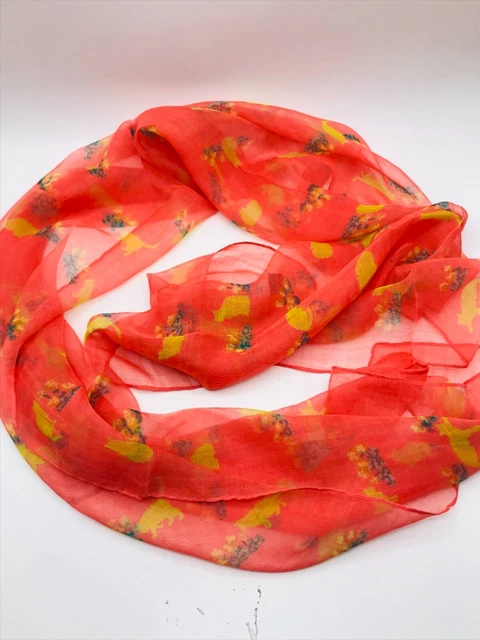 CCC Long Rectangular Boho Wrap Shawl Scarf Peach Cats 68"L x 20"W