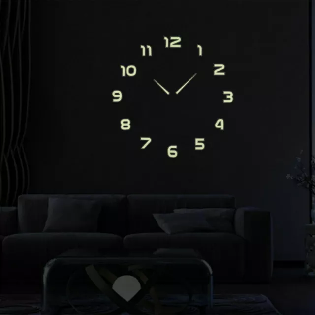3D Home Decor Night Clocks Large Luminous Glow In The Dark Quartz DIY Wall Clock 2