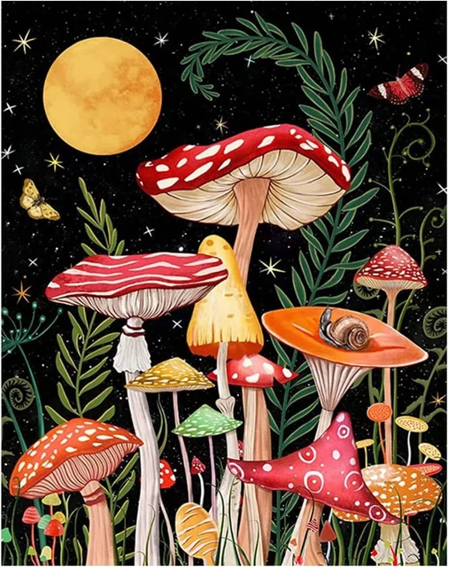 Mushroom Paint by Numbers for Adults-Paint by Number for Beginners, Mushroom Pai