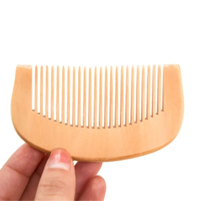 1Pc 8.7cm Natural Peach Wood Thickened Curved Pocket Hair Comb Massage Anti-Stat