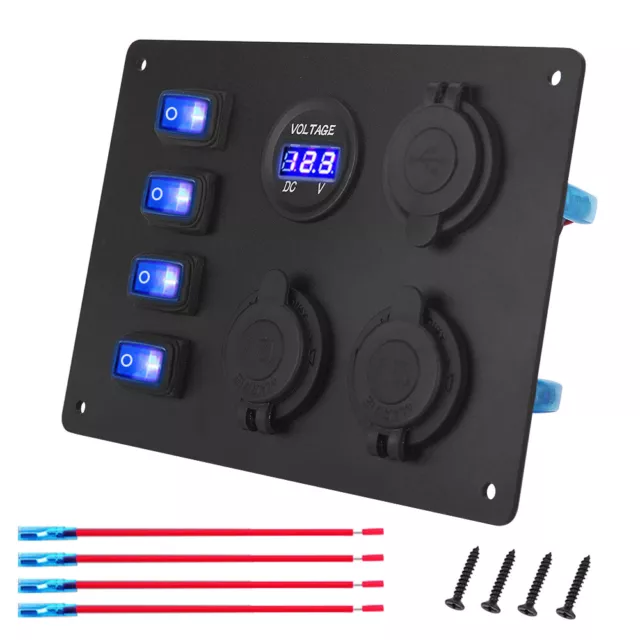 4 Gang 12V Switch Panel Rocker USB ON-OFF Toggle Marine Boat Truck Waterproof AU 2