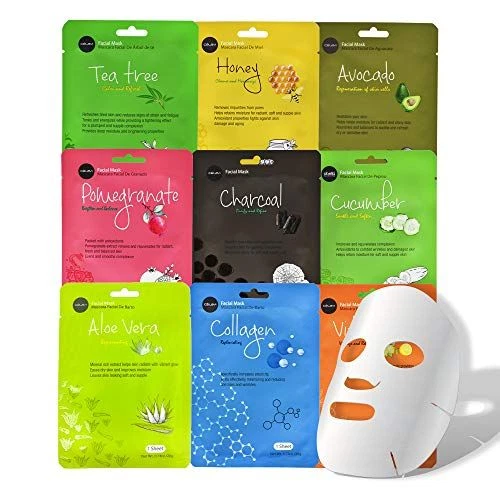 Celavi Essence Facial Face Mask Paper Sheet 9 Count (Pack of 1), Mix 9