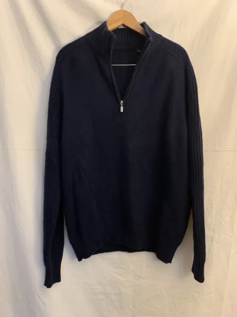 YORN Mens 100% Cashmere 1/4 Zip Sweater Size 52 Navy Blue