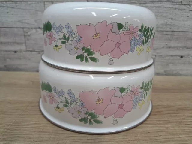 VTG KOBE Floral ENAMELWARE Kitchen Nesting Mixing Bowls 2 pc Set 6.5" 7"