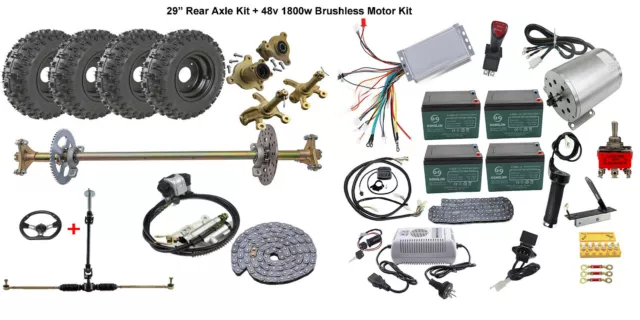 29" ATV Go Kart Rear Axle Kit + Front End + Brake + 6" Wheels + 48V 1800W Motor