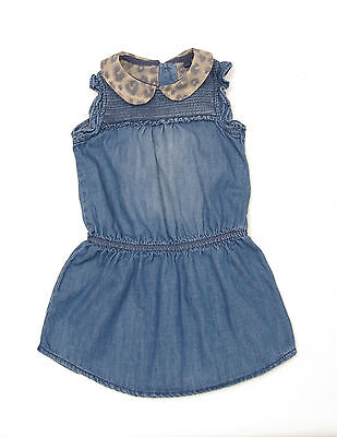 L157k16 Next Denim Blue Cotton Animal Print Collar Baby Dress 12-18 months
