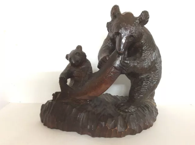 Large Black Forest Bear & Cub Catching A Fish _ Superb Quality And Condition