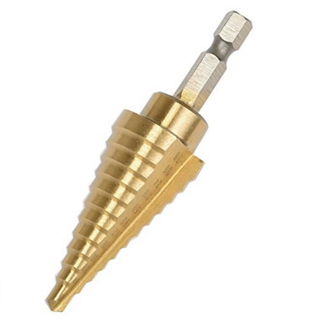 3x Titanium Step Drill Bit, Quick-Change, 1/4"Shank, 1/16" Increments, 3/16-7/8"