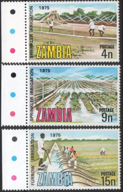 Zambia 1975 QEII Commissione Irrigazione & Drenaggio set completo di 3 nuovi di zecca