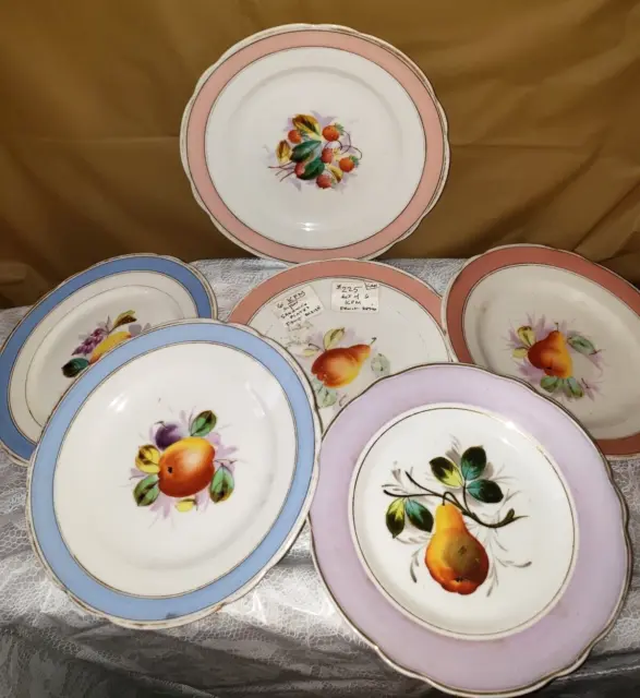 VINTAGE Lot Of 6  KPM PLATES FRUIT &GOLD TRIM  1- 8 1/4" 5- 7 1/2"