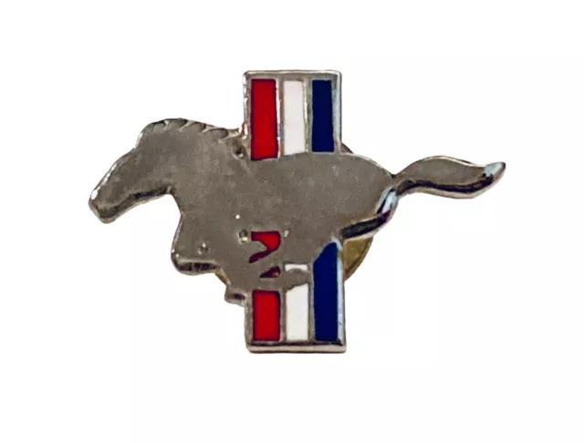 Ford Mustang Horse Logo Hat Lapel Pin Red White and Blue Enamel on Silver Tone
