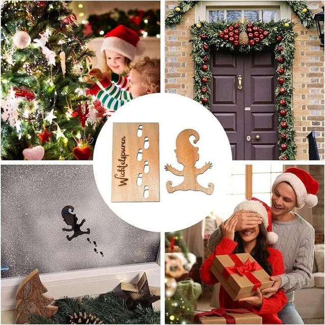Set 4 Stencil Legno Impronte Gnomi Natale - Decorazioni Fai Da Te Per Finestre E Pareti - Foto 4
