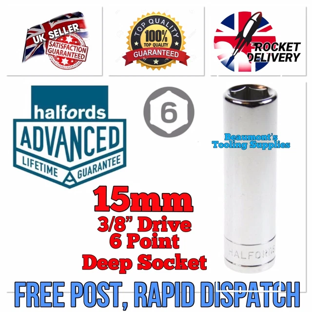 HALFORDS ADVANCED HIGH TORQ 15mm Deep Socket 3/8 Drive 6 Point *Free