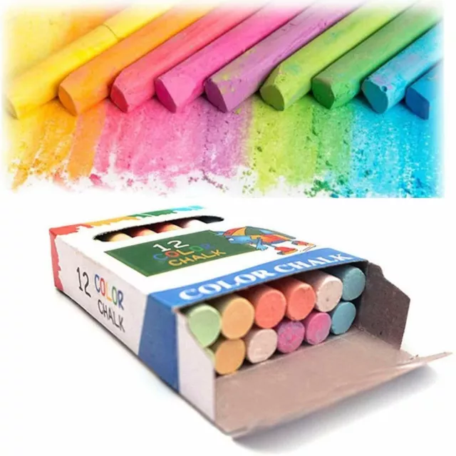 12x Chalk Sticks Boxed Kids Playground School Art Blackboard Pub White or Color