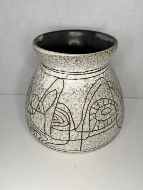 Mid Century Modernist Lapid Israel Sgraffito Pottery Vase ~ Signed