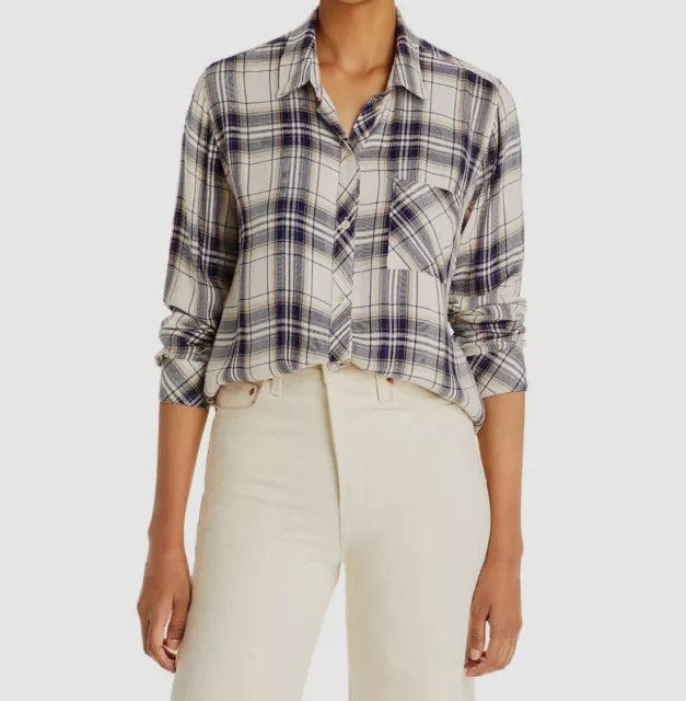 $168 Rails Women's Ivory Hunter Metallic Plaid Button-Up Shirt Top Size M