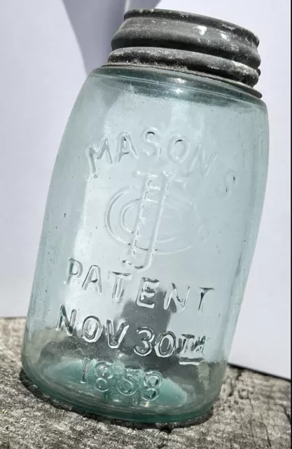 Antique Mason’s Patent Nov 30th 1858 Fruit Jar With Canning Lid
