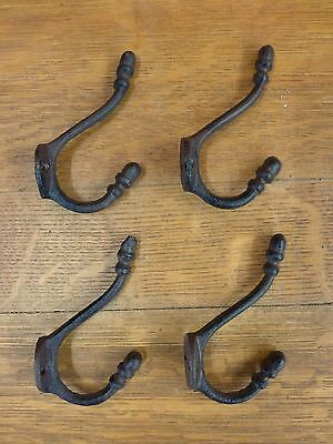 4 BROWN ANTIQUE-STYLE DOUBLE RING COAT HOOKS CAST IRON hat rustic wall hardware