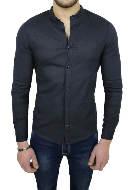 Camicia in lino uomo Sartoriale slim fit nera estiva casual elegante da S a 3XL
