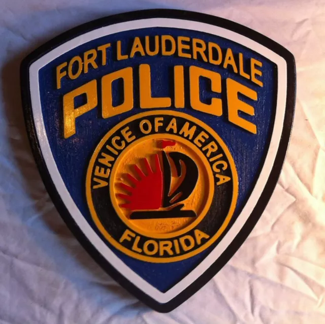 Police Fort Lauderdale Patch Sign 3D routed wood carved patch plaque Custom