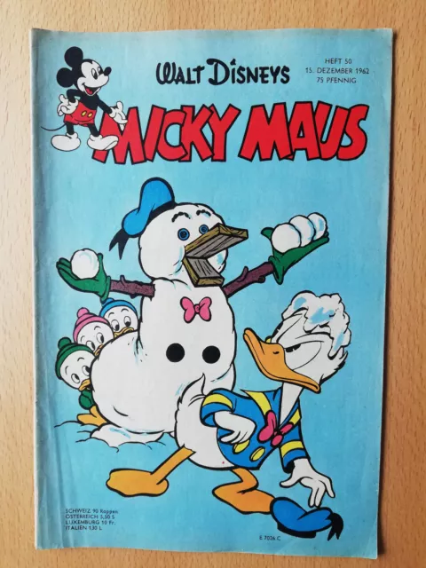 Micky Maus Heft Nr. 50 von 1962, bestens erhalten mit unversehrtem Sammelbild