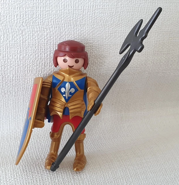Figurine Playmobil Chevalier Rouge Customisée - Avec Masse, Bouclier, Armure - Moyen-Âge - Occasion Bon état
