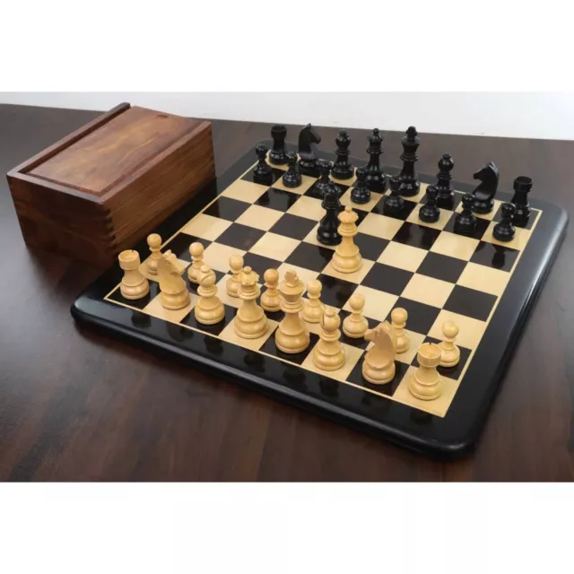 Jeu d'échecs noir et blanc en bois de buis ébonisé - Échiquier artisanal