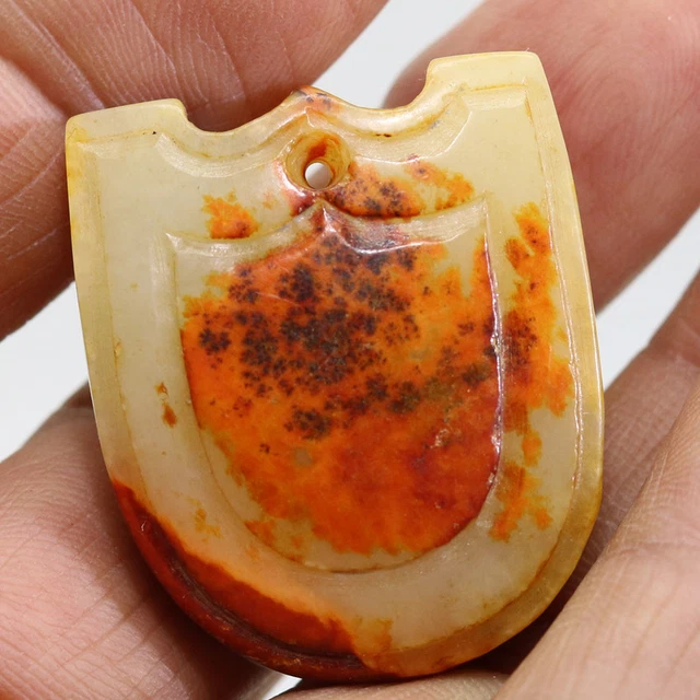 Collection ,-carved Chinese HeTian white jade coin amulet pendant D615