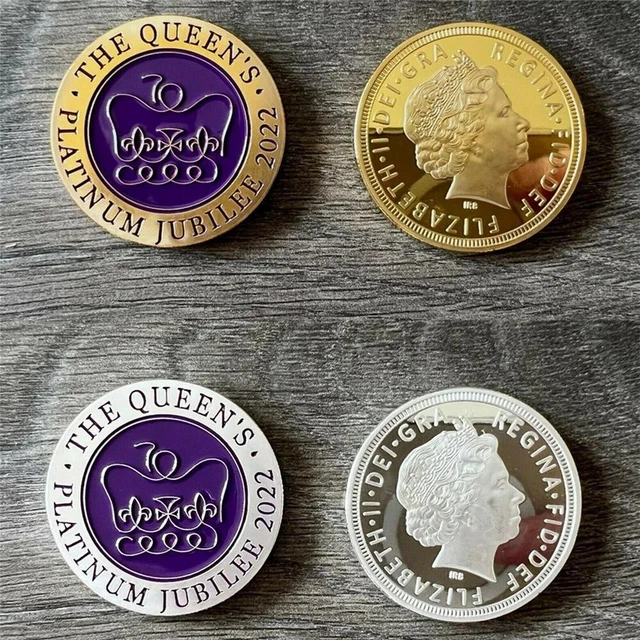 2X QUEEN ELIZABETH II Platinum Jubilee 2022 Silver Gold Plate